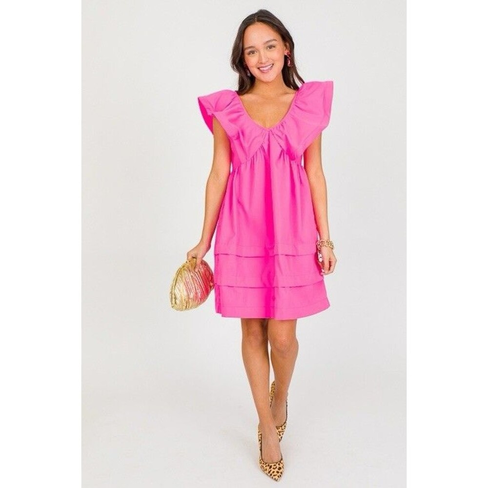 Express Ruffle Sleeves Tiered Babydoll Mini Dress‎ L Pink Coquette Party